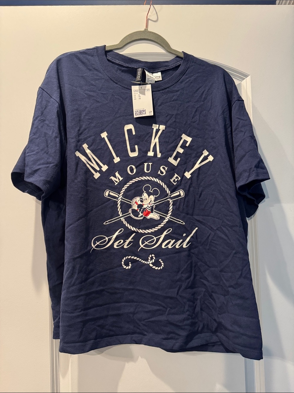 NWT! H&M x Disney Mickey Mouse Set Sail Nautical Navy Blue Tshirt size XL